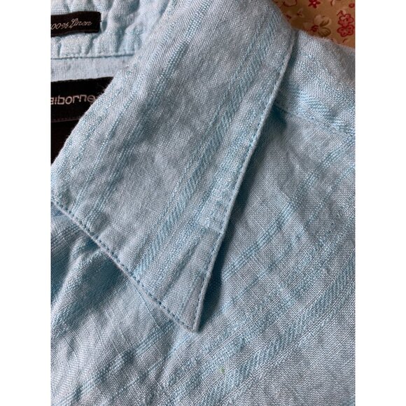 Claiborne Mens Blue Linen Button Shirt Large Vacay 8891 EUC cruise Island - Picture 6 of 8